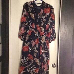 Lane Bryant Black Dress with Red and Pink Floral Design